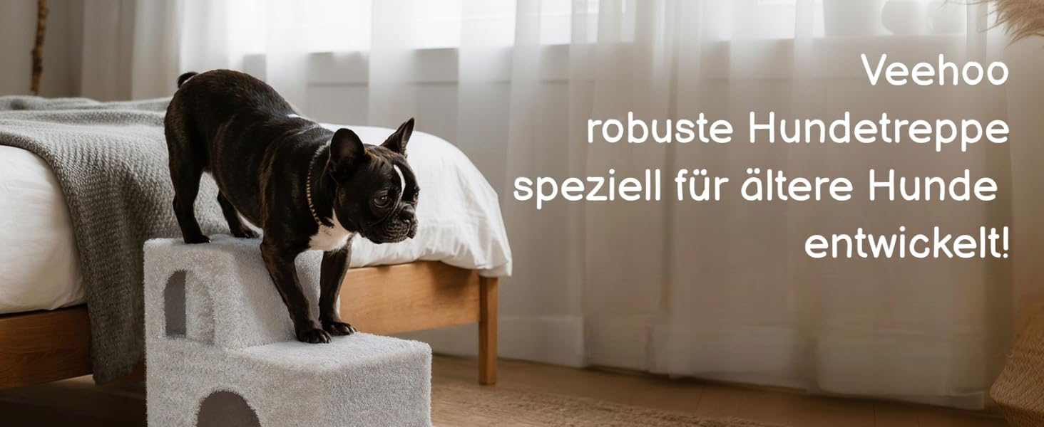 Сходинки для собак Veehoo: 3 сходинки, ліжко, печеринка, для старих котів та собак, до 45 кг, сірий, 67x34x52 см