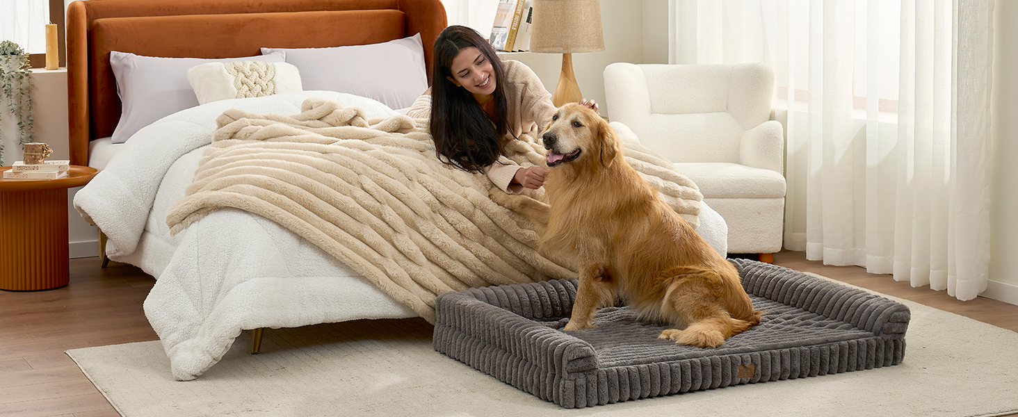 Ортопедичне ліжко для собак XL з штучного хутра, 110x80x17 см, сіре. Знімне, миється, водонепроникне, антиковзаюче.