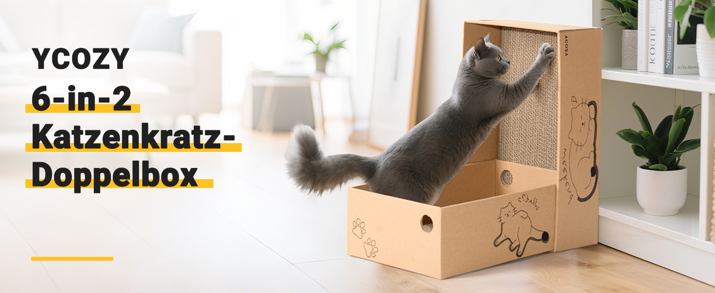 Ycozy Драбина-подряпування для котів з великою двосторонньою гофрокартонною поверхнею. Набір містить 2 коробки та 6 драбинок для котів. Міцні котячі меблі для заміни.