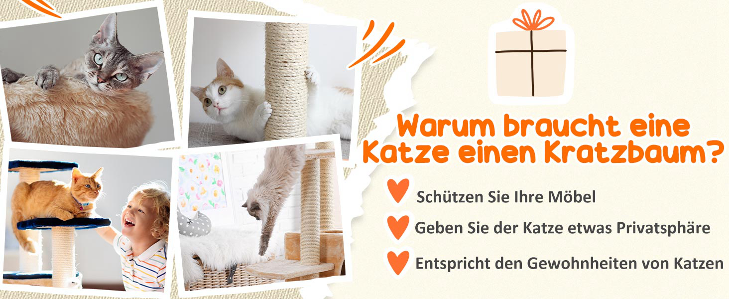 Кігтеточка PawHut для котів 134,2 см з будиночком, 2 іграшки, сизалова колона, велика платформа, сходи, багатоповерхова, для середніх котів, сірий+білий (бежевий+білий)