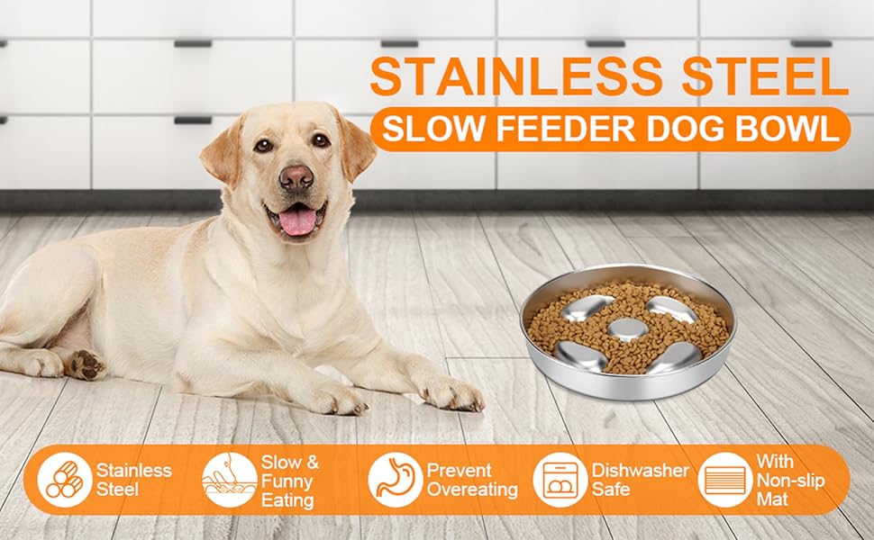 Антиблінковий набір для собак ACEONE з нержавіючої сталі 304, з силіконовим килимком, повільний годівниця для собак, великий антиблінковий набір для собак з підкладкою