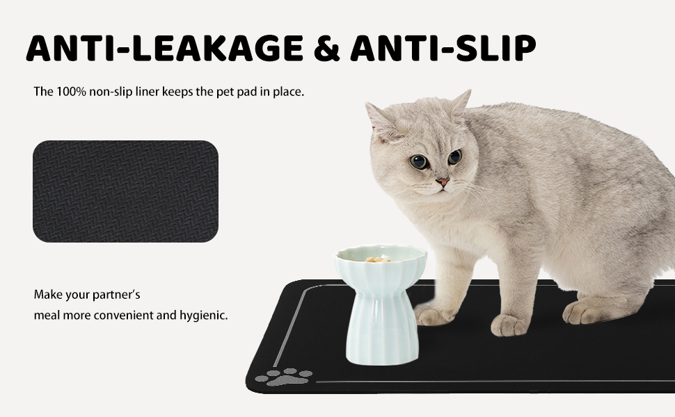 Німецька килимок під миску для собак та котів, чорний, 40x60 см, неслизький, швидковисихаючий, легко миється