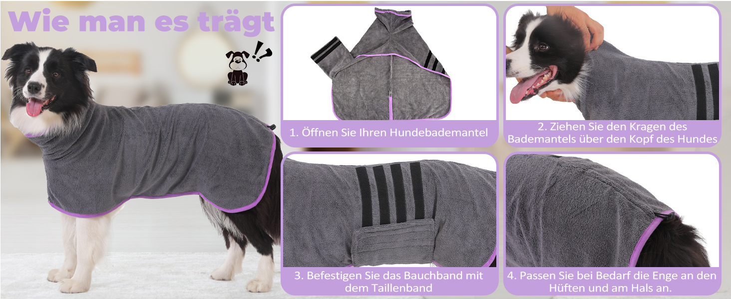 Рушник для собак, мікрофібра, середні та великі породи - сірий, швидке сушіння, супер вбирання, для собак та котів (фіолетовий, XXL), 2 сторони сірий/фіолетовий