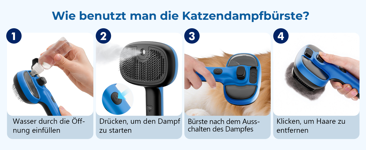 Побутова щітка для котів Pecute з парою та спреєм, багатофункціональна, для масажу та догляду за довгошерстими тваринами (блакитна)