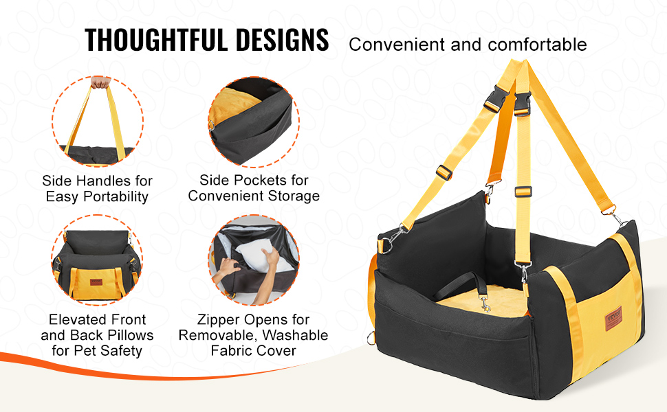 Автокрісло для собак VEVOR, чорне, S - водовідштовхувальне, з кишенею та страхувальним ремінцем