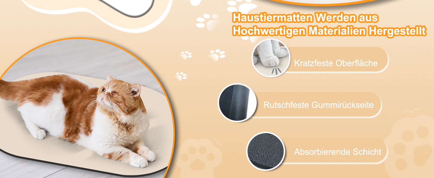 Нековзна підкладка під миску для собак, вбираюча підкладка для собак і котів, 61x40.5 см, для кількох тварин, сумісна з автоматичними годівницями та двома мисками, бежева