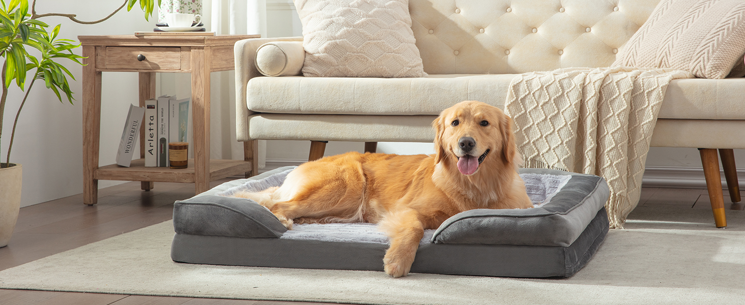 Ортопедичне ліжко для собак Pawk, великі та середні породи, з піною з пам'яті, миється, знімний антиковзний коврик, 89x64x17 см