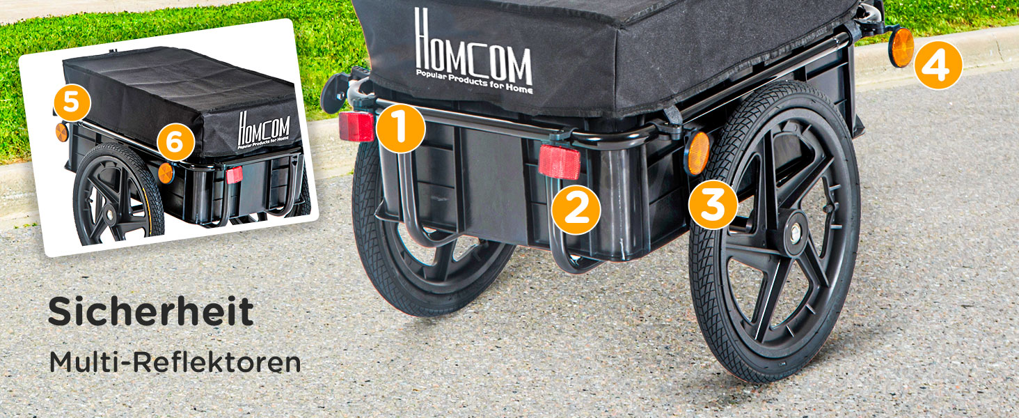 Причіп для велосипеда HOMCOM з тентом, вантажопідйомність до 40 кг, 144 x 59 x 80 см