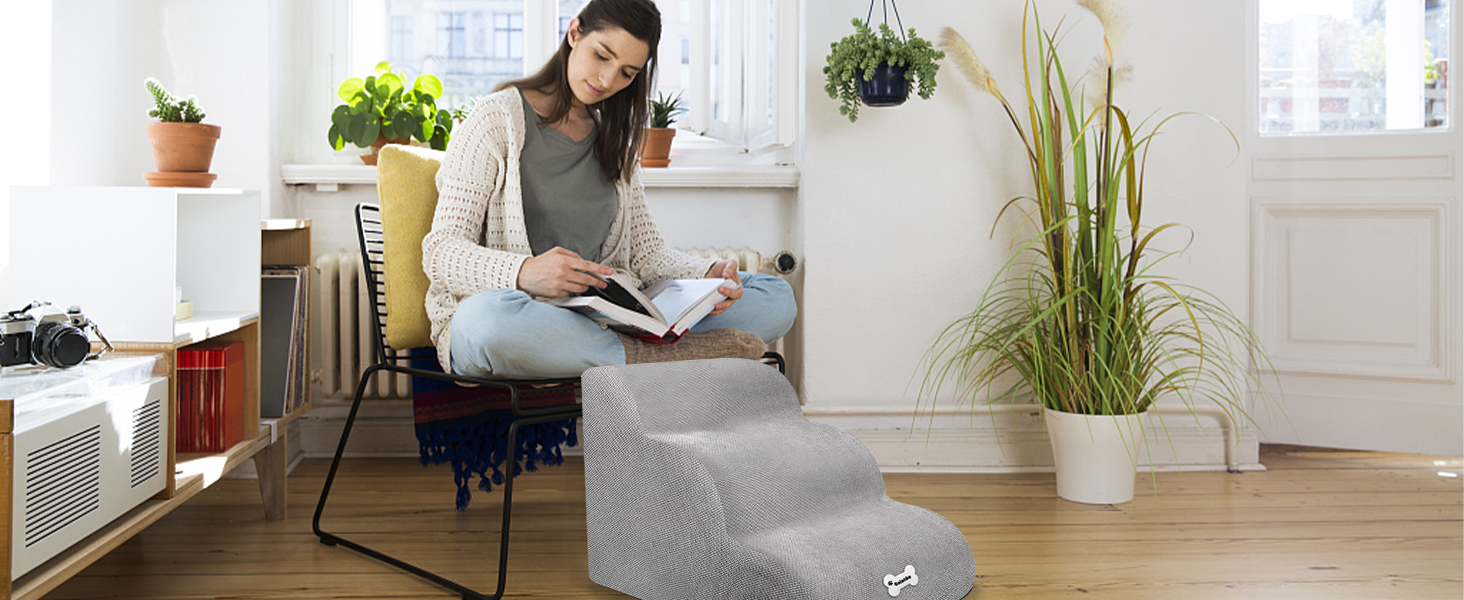 Сходинка для собак Galatée: м'яка, зручна, знімний чохол на блискавці, для легкого підйому, сірого кольору