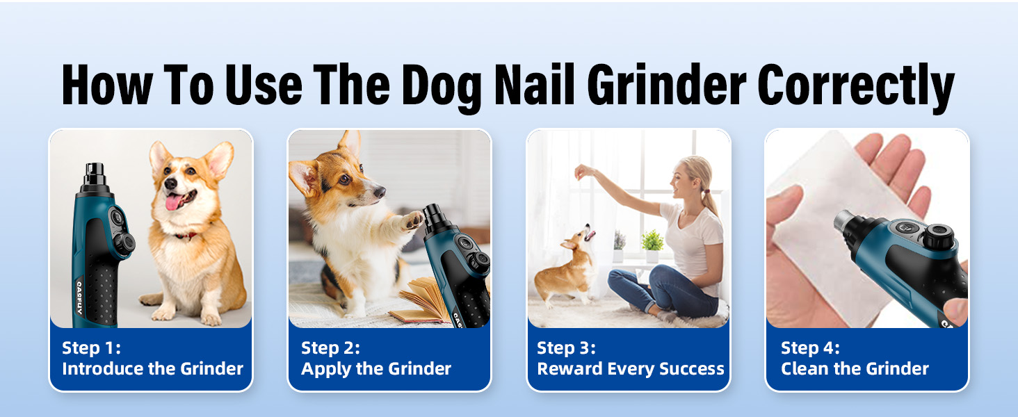 Шліфувальник кігтів для собак Casfuy Smarter Krallenschleifer 6-ступінчатий – 50% потужніший, з LED-підсвіткою, тихий, перезаряджається, для собак та котів різних розмірів, темно-синій