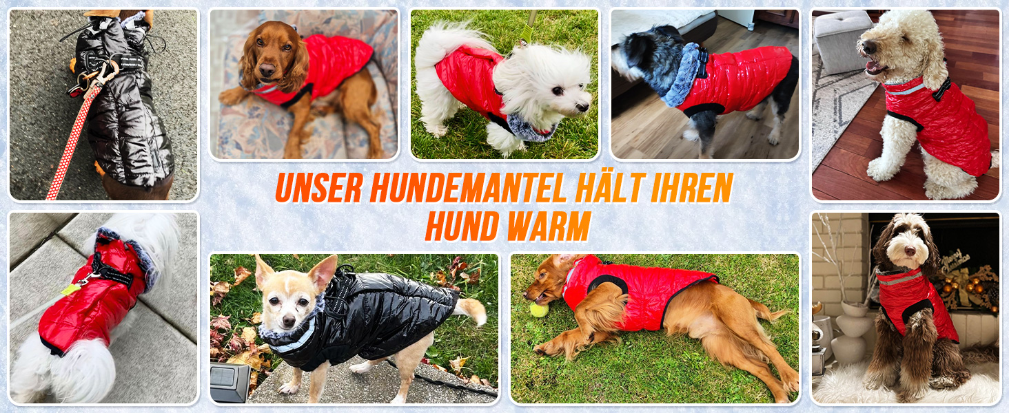 Водонепроникний собачий плащ з шлейкою, флісова комір-стійка, тепла зимова куртка для собак з подвійним блискавкою, куртка для собак з відбиваючими елементами, червоний, розмір S