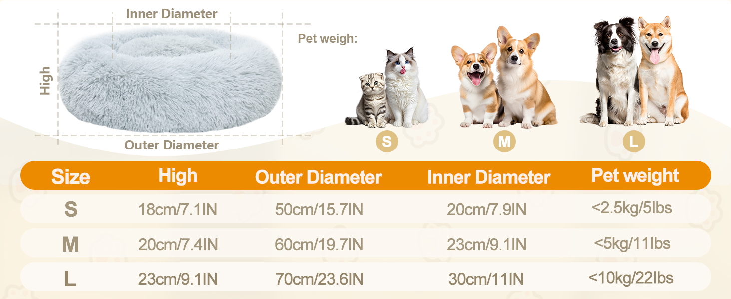 М'яке ліжко для собак та котів, зручне та тепле, 60 см, світло-сірий колір