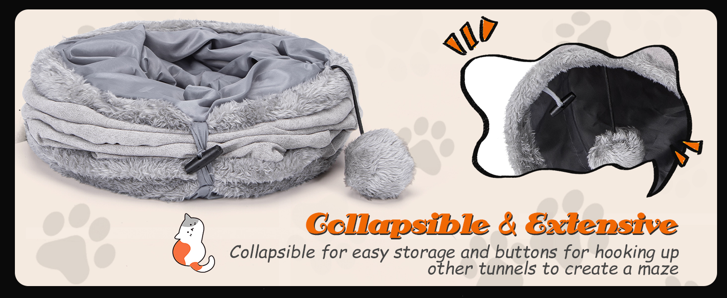 Туннель для котів Nobleza, 3-х ходовий, складаний, з іграшкою-м'ячиком, сірий, 80x30x25 см