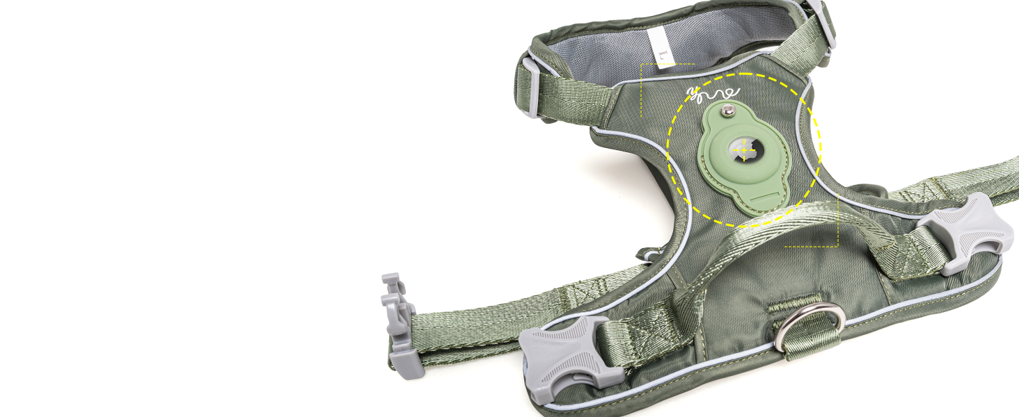 Шлейка для собак TSPRO з тримачем AirTag, регульована нагрудна стрічка для маленьких собак, з зручною ручкою, міцна та світловідбиваюча для прогулянок, бігу, тренувань (Зелена, розмір 2) Розмір 2 (обхват шиї 28.5-42 см, обхват грудей 42-53 см) Зелений