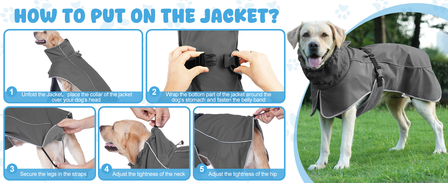 Водонепроникна куртка для собак HezzLuv, світловідбиваюча, вітрозахисна, тепла зимова куртка з м'яким флісовим підкладкою для собак маленьких та великих порід, для активного відпочинку на природі та прогулянок у холодну погоду, сірий колір, розмір L (довжина спини 55 см)