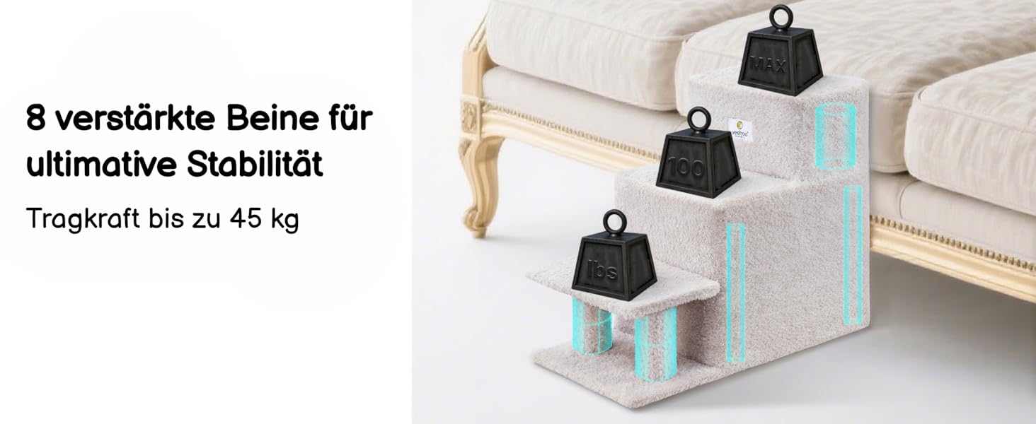 Сходинки для собак Veehoo: 3 сходинки, ліжко, печеринка, для старих котів та собак, до 45 кг, сірий, 67x34x52 см