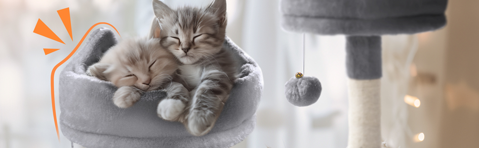 Двоповерховий котячий будиночок Vounot XXL (215 см), стійкий котячий комплекс з гамаком, корзиною та шматочками для дряпання, сірий