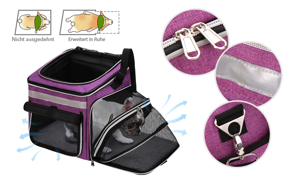 Сумка на велосипед для тварин (собаки, коти), рюкзак для домашніх улюбленців з сіткою, складана переноска для собак та котів до 6 кг (фіолетовий, 53 x 29 x 33 см)