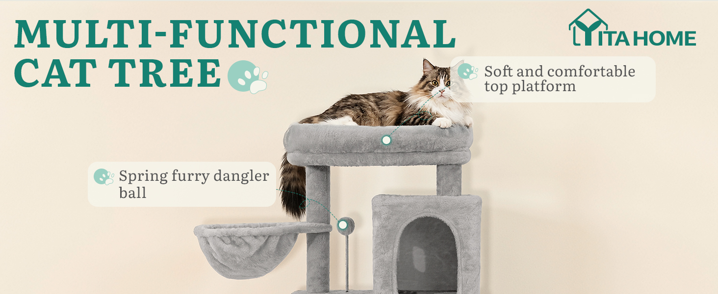 Котячий комплекс YITAHOME для великих котів з дряпалкою, будиночком та платформами, сірий, 157 см