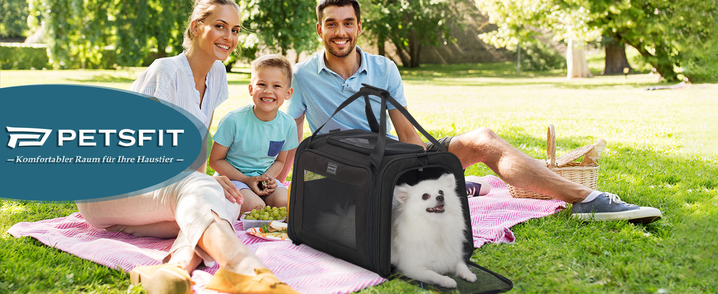 Транспортна сумка для котів та собак Petsfit - складана переноска для тварин з м'яким килимком, 47.5 x 33 x 33 см, чорна