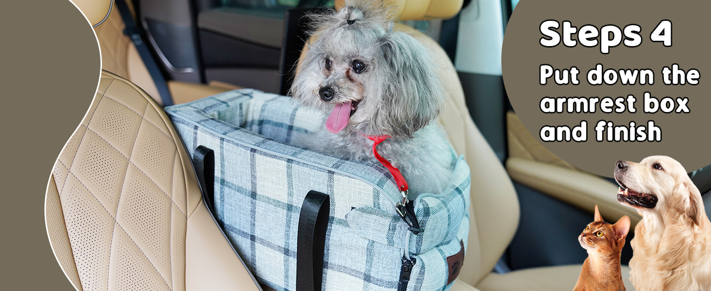 Автокрісло для собак та котів, середньої консолі, стабільне, з ременем, знімний, миючий, для собак та котів середніх порід до 6 кг (у клітинку)