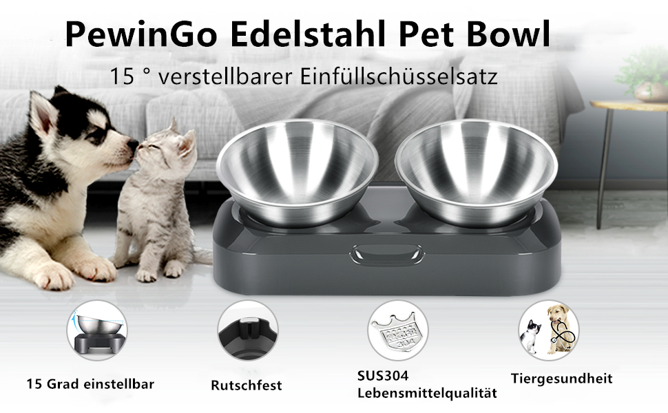 Миска для котів з нахилом 15° з нержавіючої сталі, харчової якості, миється в посудомийній машині, з силіконовою основою, для котів та цуценят, 1 шт.