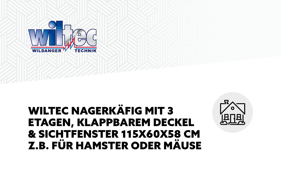Клітка для тварин Wiltec 3-ярусна, 600x400x800 мм, дерев'яна, з відкидним дахом та оглядовим вікном, для мишей, хом'яків (116x60x59 см)