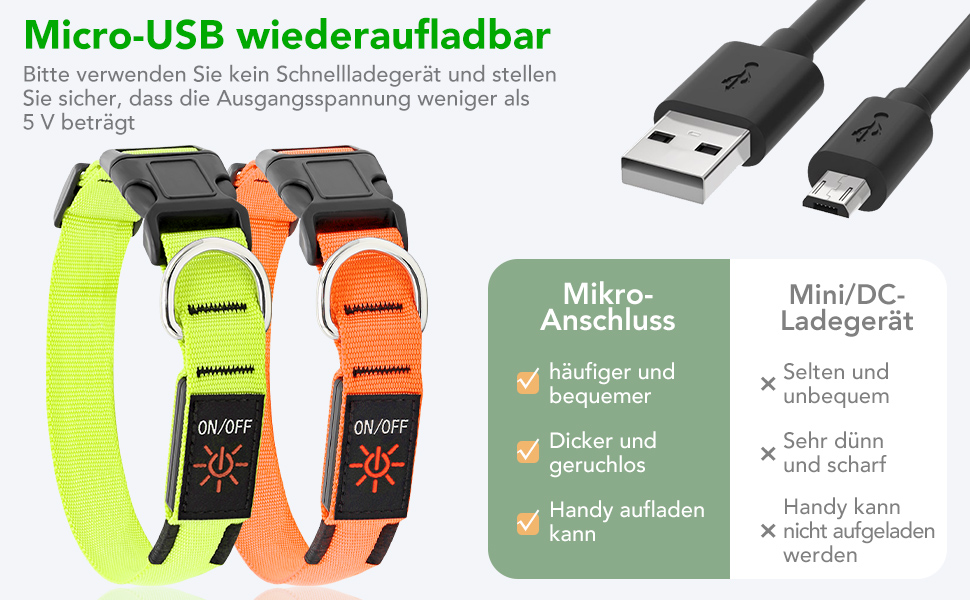 LED-нашийник для собак KOSKILL, перезаряджається через USB, водонепроникний, світлодіодний, регульований, надзвичайно яскравий, для середніх та великих собак (зелений, M)