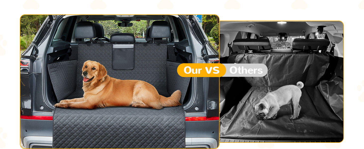 Захист для багажника автомобіля для собак: водовідштовхуючий і стійкий до подряпин килимок з захистом бокових панелей та краю багажника. Легкий у догляді та міцний.