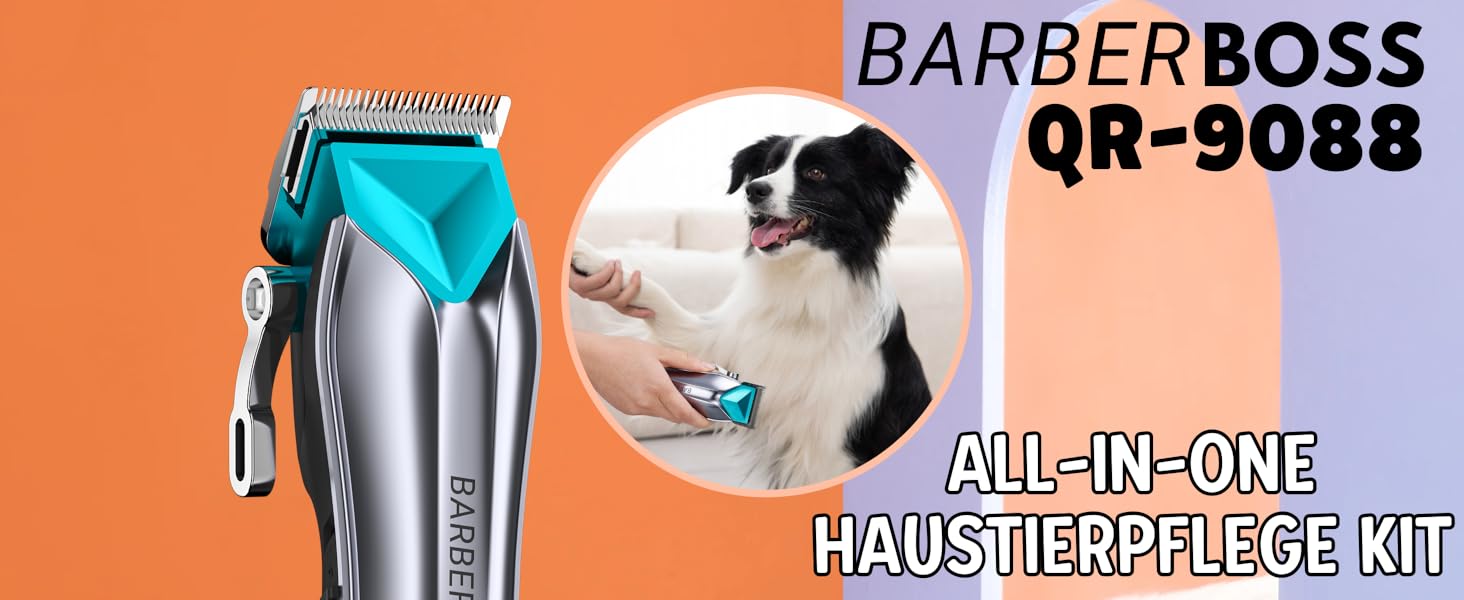 Професійна машинка для стрижки собак та котів BarberBoss QR-9088, бездротова, для густого хутра, комплект