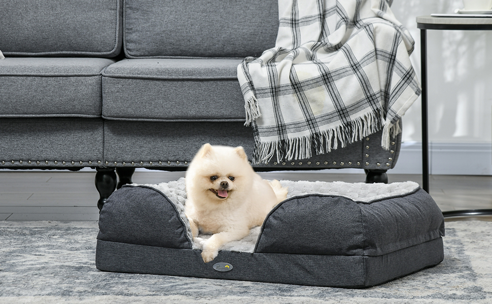 Лягу для собак PawHut - заспокійливе ліжко для домашніх тварин, матрац для маленьких собак, антрацит, 70 x 50 x 18 см