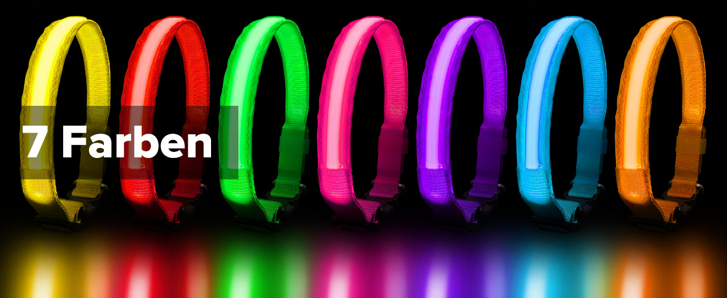 LED нашийник для собак з підсвічуванням, вологостійкий, 7 кольорів, регульований, чорний, 8 режимів, розмір M (38-50 см)