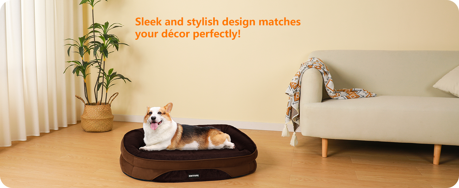 Ортопедичне ліжко для собак, ліжко-софа для собак з підголовником, кошик для собак з неслизьким дном, знімний та пральний, для маленьких та середніх собак, 90 x 71 x 15 см, коричневий