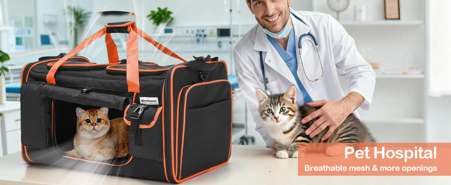 Транспортна переноска для котів Odoland, 60x38x35 см, розширювана, з туалетом для котів, з плечовим ременем, ідеальна для подорожей