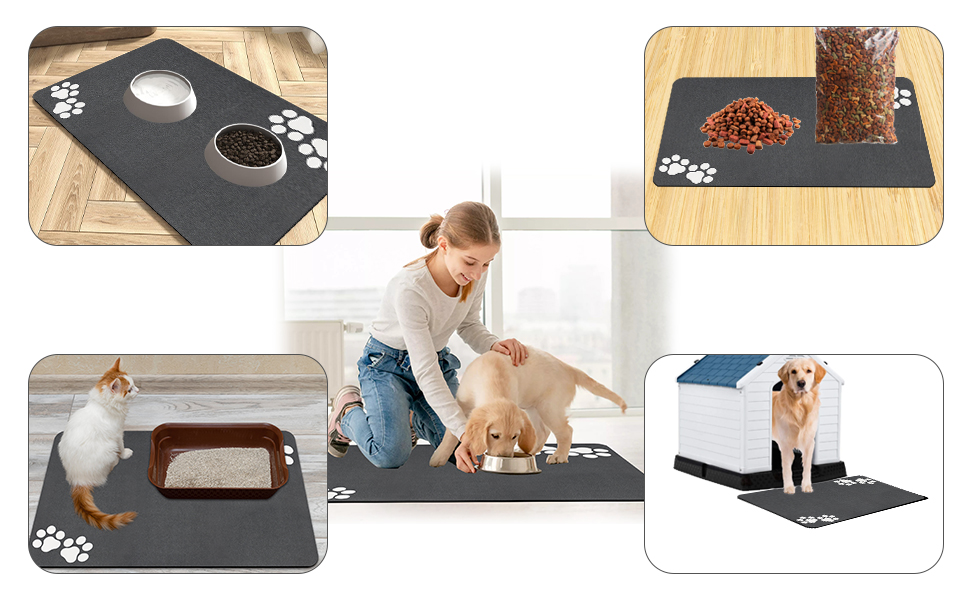 Нековзна килимок під миску для собак та котів Walant, швидковисихаючий, легко миється (темно-сірий)
