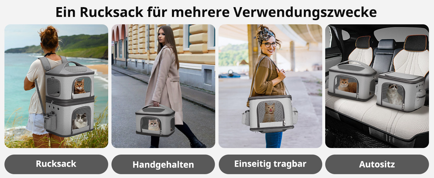 Рюкзак-переноска для котів FASNATI на 2 котів до 12 кг, сірий, для подорожей та кемпінгу