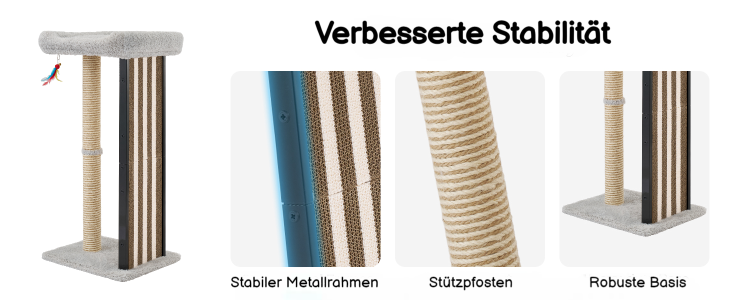 Дряпалка для котів Veehoo, 90 см, сіра. Стабільна дряпка з платформою та іграшками. Підходить для кошенят та дорослих котів. Розміри: 46 x 37 x 90 см