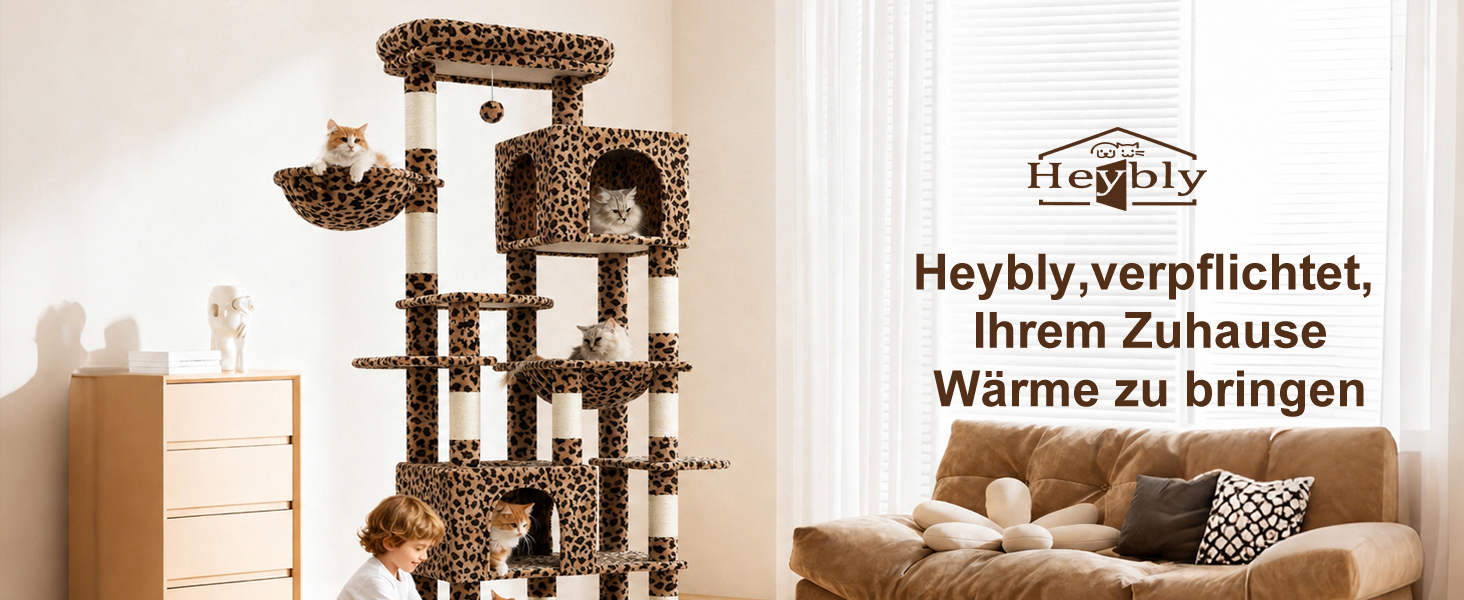 Ігровий комплекс-дряпалка для котів Heybly HCT059W, 193 см, принт Леопард, білий