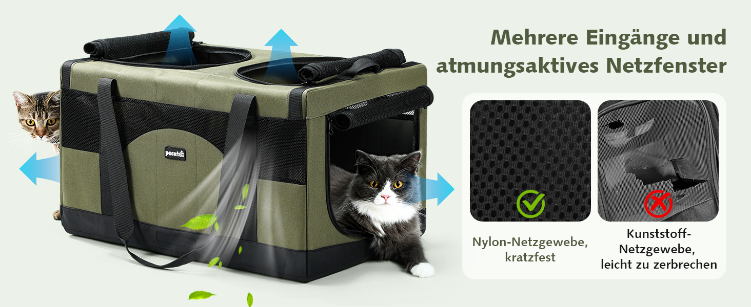 Транспортна переноска для котів Pecute – переноска-сумка для 2 котів, сіра, складана