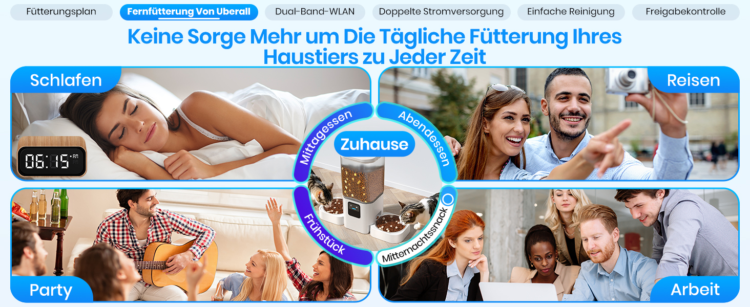 Автомат годування котів Frienhund з 2 мисками та APP: Wi-Fi, повільний дозування, 7л, для 2 котів, з Alexa, білий