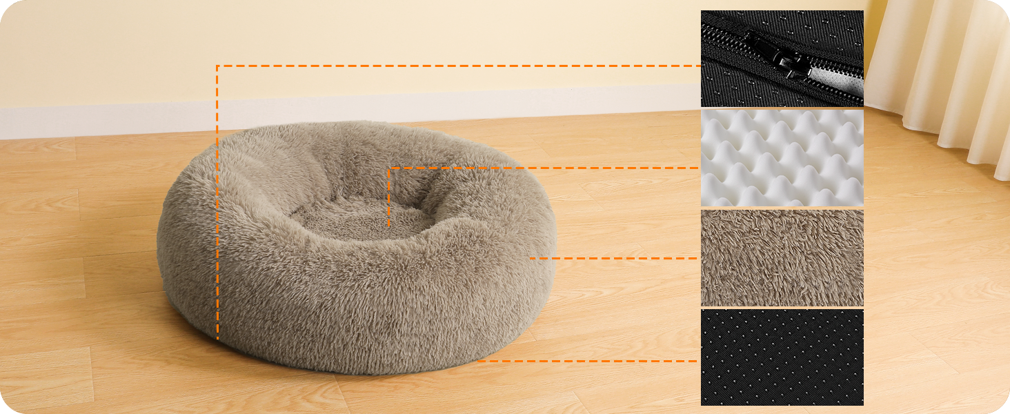 Ортопедичне ліжко для собак, круглий лежак, софа для собак та котів, донат, м'який кошик для собак, прання, 100 см Ø, верблюжий колір, L 100 x W 100 x H 20 см, верблюжий колір