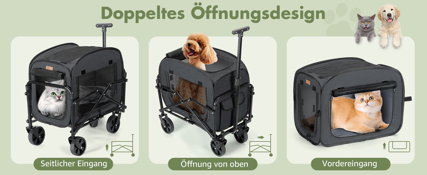 Транспортер для собак на колесах, велика візок для собак та котів до 18 кг, чорний/сірий