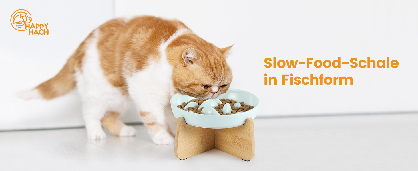 Миска для котів Happy Hachi з підняттям, кераміка, повільне годування, антиковзаюча, для котів та маленьких собак (зелена)