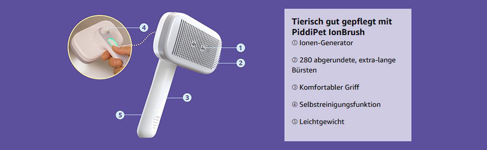 PiddiPet Іонна щітка для грумінгу тварин - 2 шт. Електрична щітка для собак та котів проти ковтунів та підшерстка, зменшує статичну електрику та випадання шерсті, м'яка, самоочисна, для чутливої шкіри