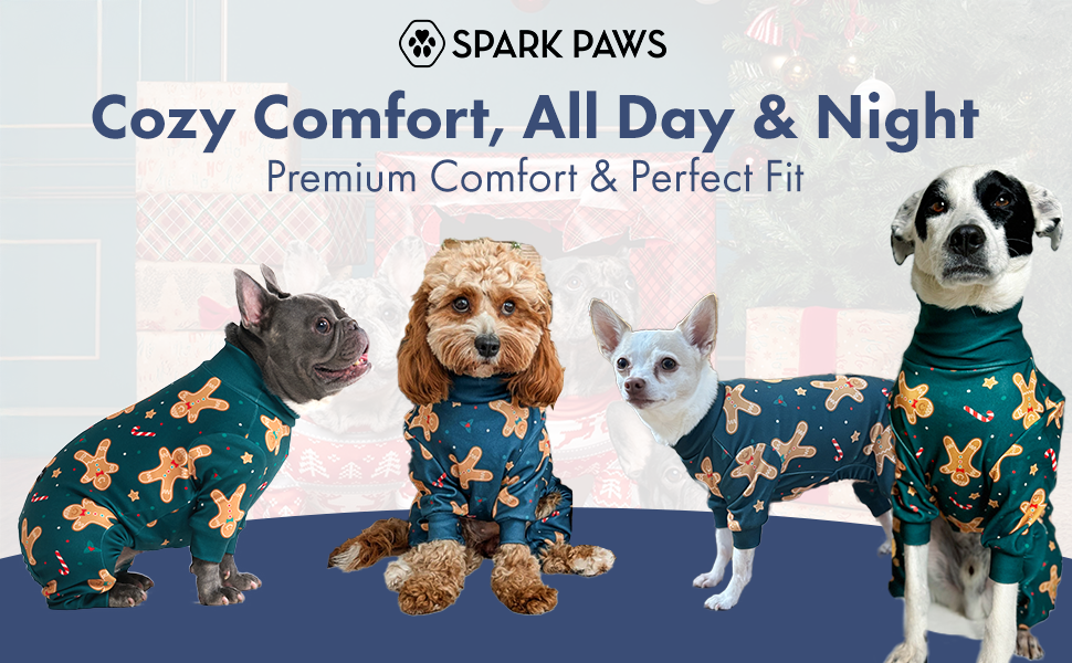 Піжама для собак Spark Paws, ультрам'яка, 4-стороння еластичність, післяопераційний одяг, сорочка-комбінезон для маленьких, середніх та великих собак - M (Gingerbread Man, XL: 10-16kg)