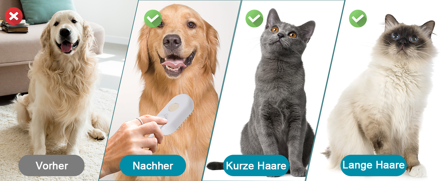 Парова щітка для котів та собак, 2 шт. з розпилювачем, для короткої та довгої шерсті, видалення шерсті, догляд (біла)