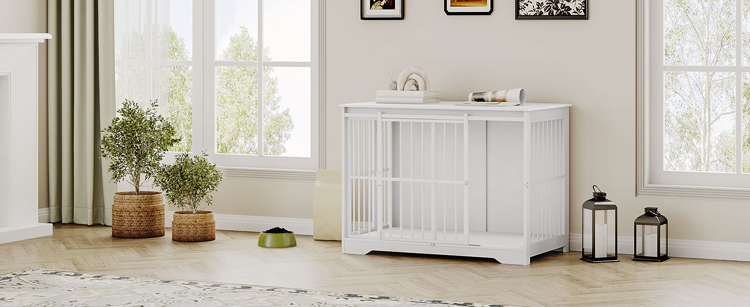 Клітка для собак Hzuaneri, 110 см, з 2 дверцятами, сучасний дизайн, для собак маленьких, середніх та великих (до 100 кг), білий колір, DFC84413W