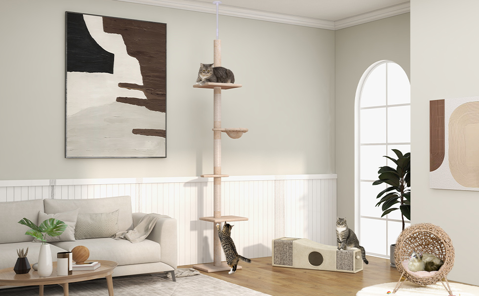 Будиночок для кота PawHut з ротангу з подушкою, лежанка для котів, котяча печера з піднятими ніжками, Ø52 x 58 см (натуральне дерево)