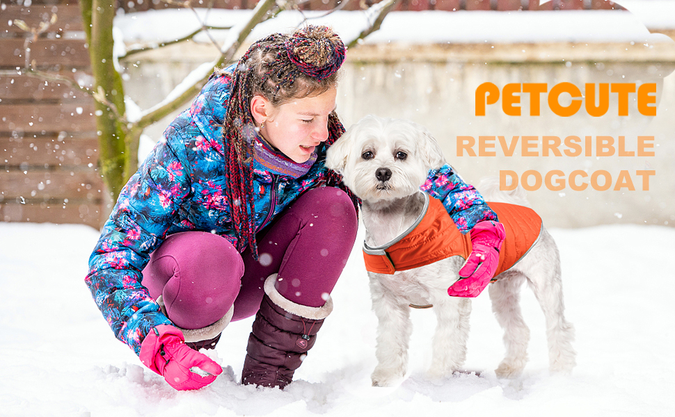 PETCUTE Зворотний зимовий одяг для собак, тепла жилетка для цуценят, водонепроникна куртка для домашніх тварин, регульована, з отвором для повідка, помаранчево-коричнева
