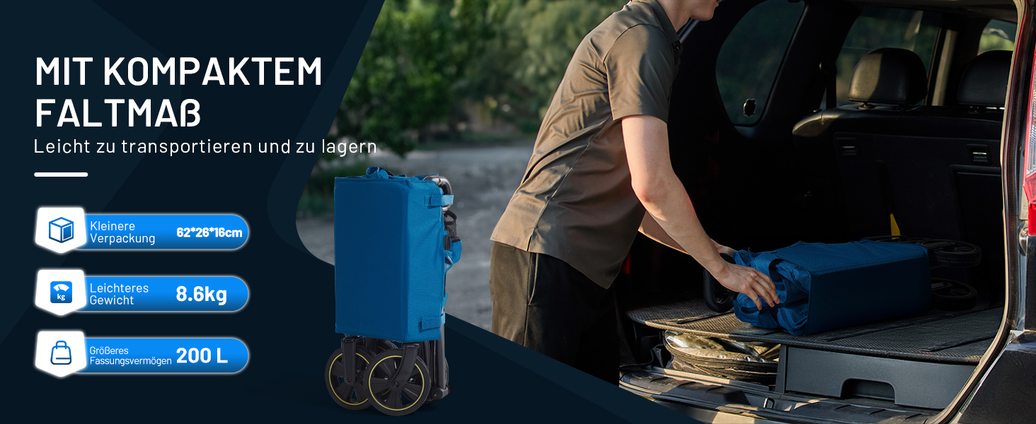 Садова та вантажна візок Timber Ridge 200л з ручкою та тримачем для напоїв, 100кг, для відпочинку, кемпінгу та покупок (Блакитний)